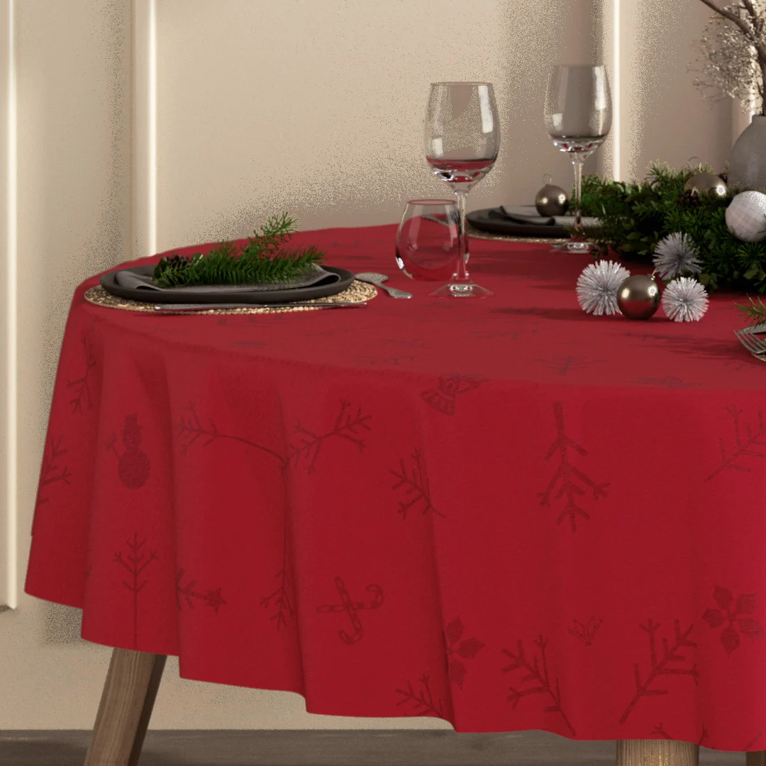 Engholm Noel jacquardvevd rund juleduk, rød - Ø 180 cm