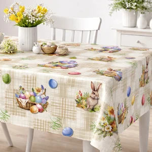 Påskekurv – Påskevoksduk med harer og eggkurver