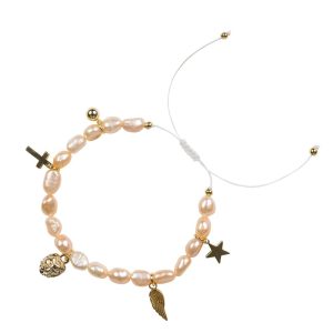 PEARL BEAD BRACELET 6 MM W/CHARMS – PEARL ROSE
