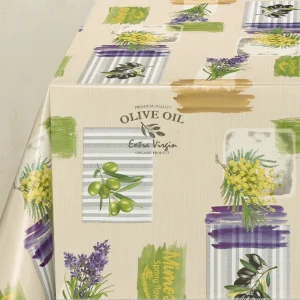 Provence Oliven & Blomster – Voksduk med beige bunn