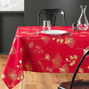 Bloomy Metallic Print – Red/Gold – juleduk med flekkavvisende behandling, 150 x 240 cm