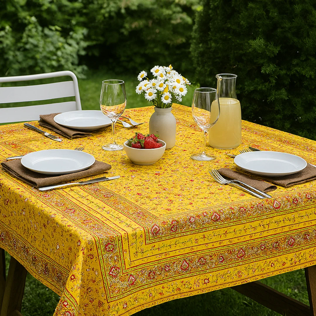 Fleurs Des Champs Gul – Rektangulær provenceduk 160 x 160 cm